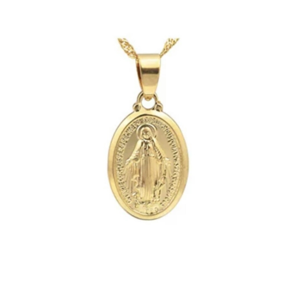 Gold Virgan Mary Necklace Catholic Jewelry Mary